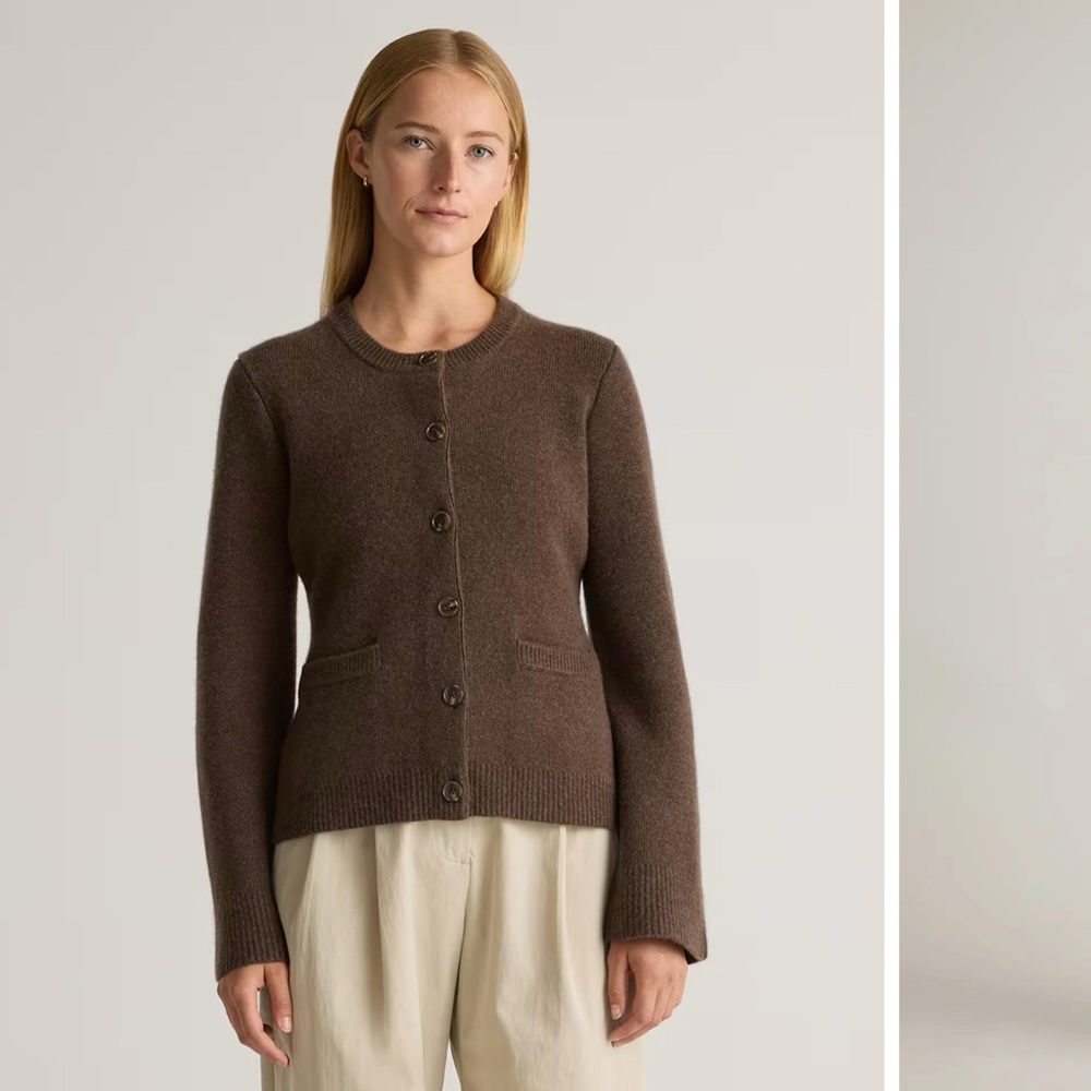 Quince cashmere Brown Button-Up Cardigan. Size L